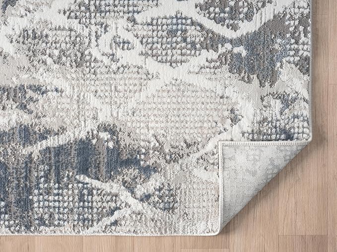 Adel Modern Runner Rug for Kitchen, 2x7 Rustic Distressed Abstract Blue Runner, Medium Pile Stain Resistant Carpet for Bedroom, Hallway or Entryway (2' x 7', Blue)