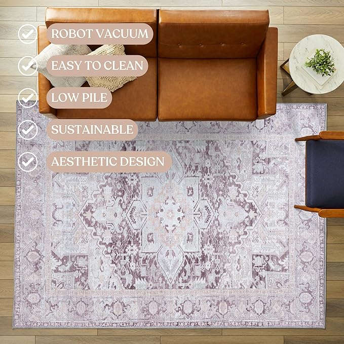 Washable Area Rug. Modern Farmhouse. Vintage. Turkish. Bohemian. Distressed. Oriental. Traditional. Rugs for Living Room. Dining. Bedroom. Office. Entryway. Foyer. (861PP, 2'5" x 6'5")
