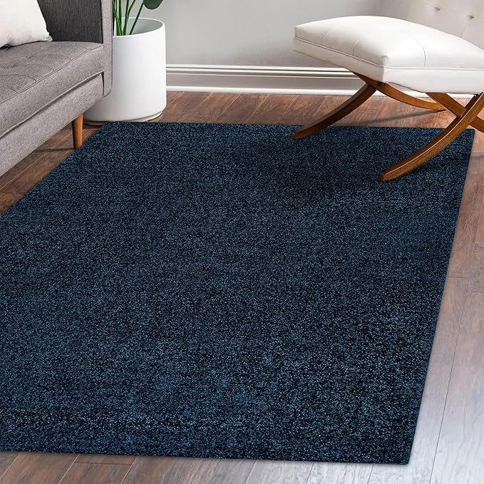 Eyely UES100C-9 Supersoft Haze Solid Low-Pile Indoor Area Rug Casual;Contemporary;Solid;Traditional, Bedroom, Kitchen, Living Room, Easy-Cleaning, Non-Shedding, 9 X 12, Navy