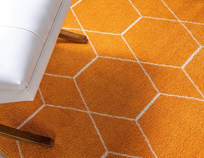 Unique Loom Trellis Frieze Collection Area Rug - Geometric (5' 1" x 8', Orange/ Ivory)