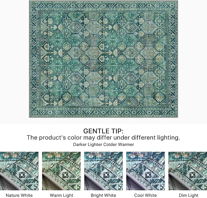 Bavni 2x3 Entryway Rug Bathroom Rugs for Front Door Bedroom Bathroom Kitchen, Washable Vintage Print Carpet, Ultra-Thin Chenille Lightweight Rug with Non Slip Backing, Dark Green