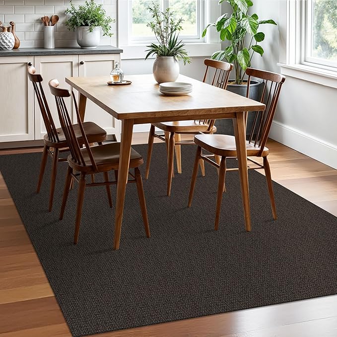 EARTHALL Washable Area Rugs 5x7 Ft Non Slip Living Room Rugs Cotton Rubber Backed Dining Room Rug Braided Bedroom Rugs Indoor Outdoor Floor Carpet for Living Room, Bedroom, Dining Room, Taupe/Coffee