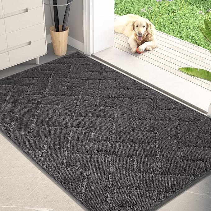 PURRUGS Dirt Trapping Door Mat 34" x 59", Non-Slip Machine Washable Entry Rug, Shoe Scraper, Dog Doormat, Super Absorbent Welcome Mat for Front & Back Door, Muddy Wet Shoes & Paws, Charcoal