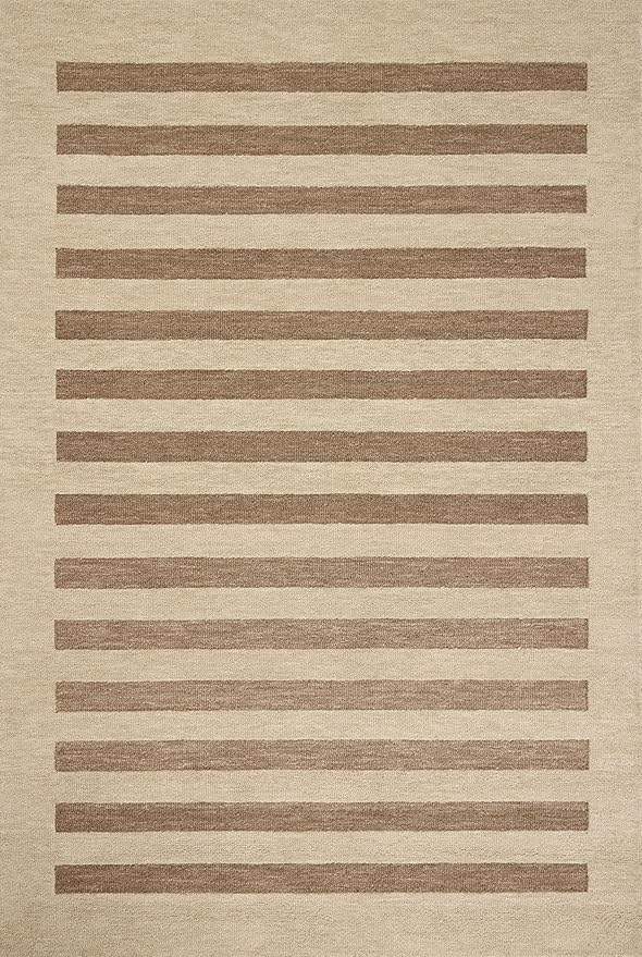 Loloi Leanne Ford Craven Collection CVN-05 Oatmeal/Bark 2'-3" x 3'-9" Accent Rug Striped, Patterned, Neutral, Entryway, Mudroom, Bathroom, and Kitchen