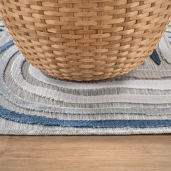 CAMILSON Indoor Outdoor Rug, Blue 10x14 Geometric Arch Striped Large Area Rugs for Patio and Home Areas, Easy-Cleaning Non-Shedding Living Room, Garden and Deck Washable Outside Carpet (10 x 14)