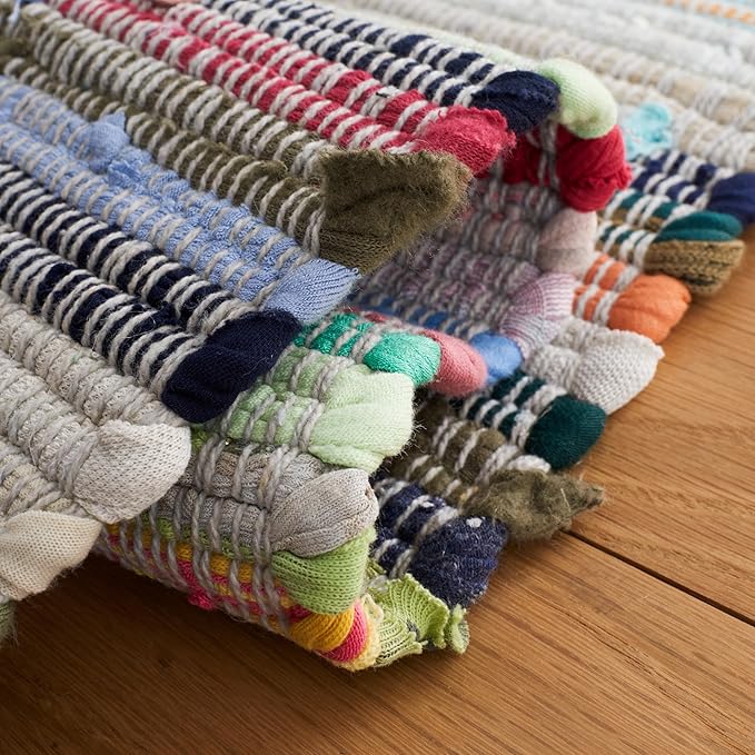 SAFAVIEH Rag Rug, Collection X-Large Area Rug - 11' x 15', Grey & Multi, Handmade Boho Stripe Cotton, Ideal for High Traffic Areas in Living Room, Bedroom (RAR121M)