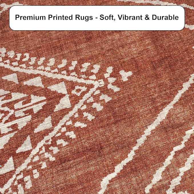 ReaLife Rugs Machine Washable Area Rug - Living Room Bedroom Bathroom Kitchen Entryway Office - Padded Low Pile Stain Resistant Premium - Moroccan Diamond Tribal - Jax - Orange 4' x 6'