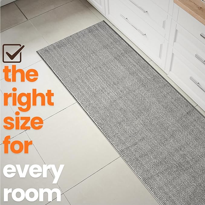 22ft Runner Rug by Custom Size - Striped Grey | Non-Slip Rubber Backed | Washable & Pet Friendly | No-Fray Edge Finished