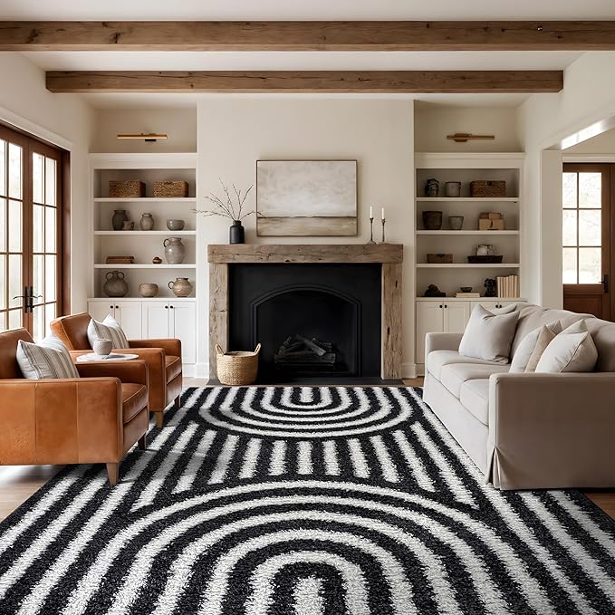 Rugshop Abstract Arch Shag Area Rug Anthracite Dark Gray 7' 10" x 10' Perfect for Large Living Rooms, Dining Areas, or Master Bedrooms