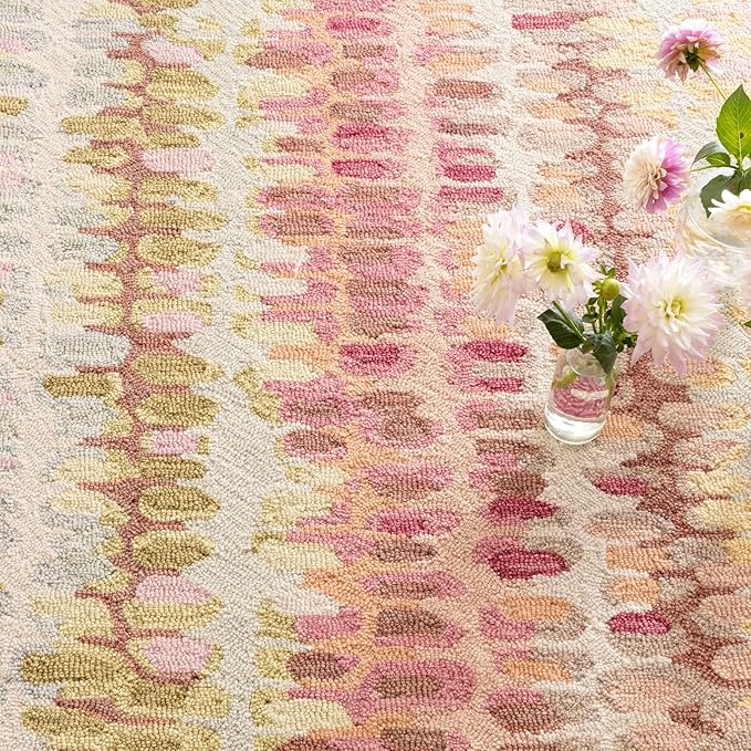 Dash and Albert Paint Chip Wool Area Rug - 2.5' x 8' Runner Pastel Graphic Hand Micro Hooked Accent Rug - Durable, High Traffic Hallway, Living Room, Stairs