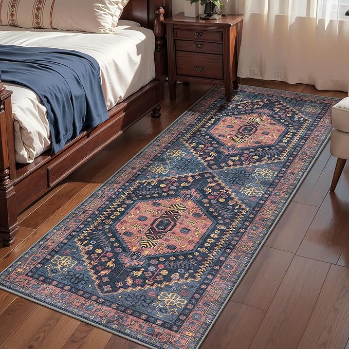 Ciicool Washable Non Slip Runner Rug, 2x6ft Hallway Rug Vintage Kitchen Rugs Oriental Carpet for Entrance Bedroom Bedside Living Room Laundry Bathroom Decor