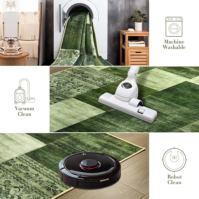 Tepook Modern Area Rug for Living Room, 6x9 Geometric Large Rugs for Bedroom, Washable Patchwork Rug Indoor Non-Slip Throw Carpets for Dining Room Office Farmhouse Home Decor, Green