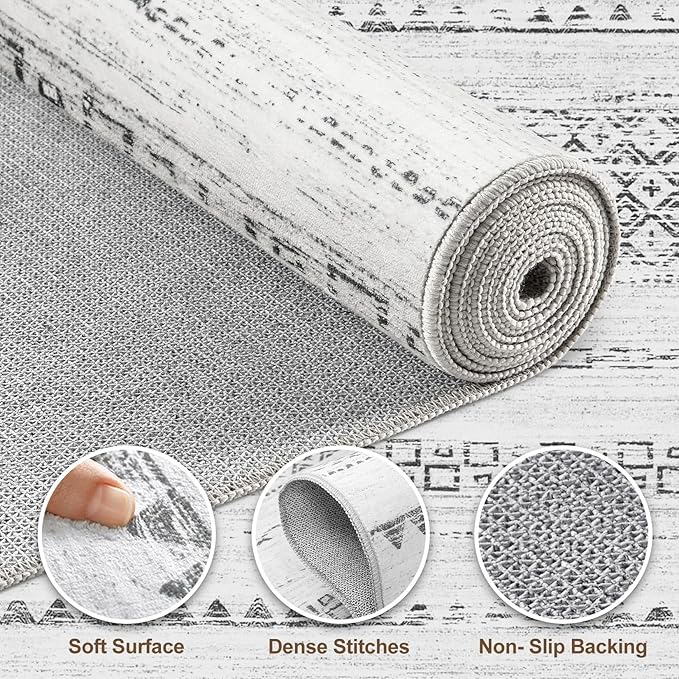 Nakagishi 10x14 Area Rugs Living Room: Washable Boho Large Neutral Modern Soft Stain Resistant Farmhouse Indoor Floor Rug Non-Slip Carpet for Bedroom Nursery Kids Playroom Office Dining Room- Gray