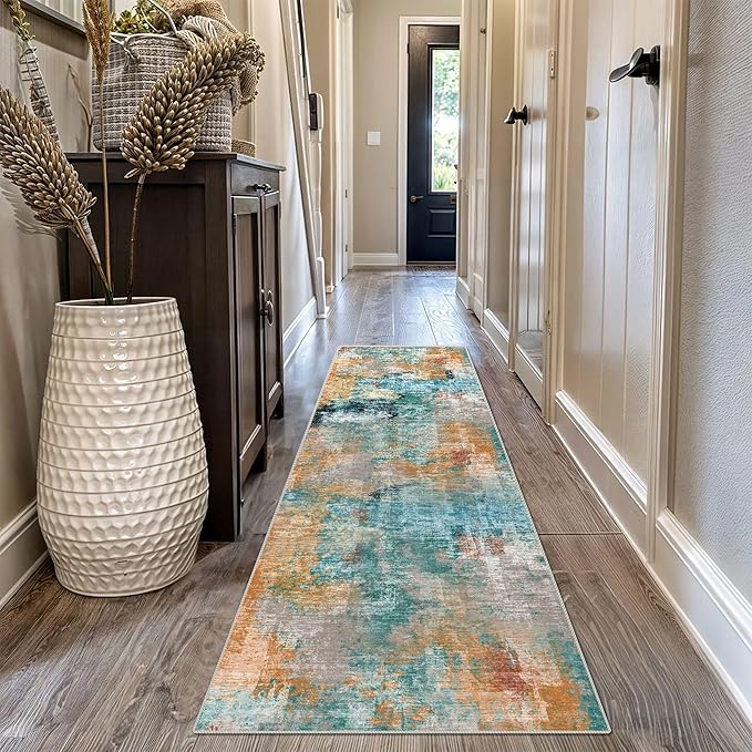 vivorug Runner Rug 2'x8' Machine Washable Non-Slip Runners for Hallways Kitchen Entryway Laundry Room Modern Abstract Carpet Hallway Runner, Rosy Clouds