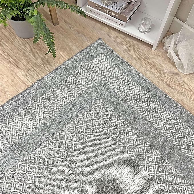 Alfa Rich 3x10 Light Gray Washable Area Rugs for Living Room Hallway Kitchen Cotton Decor Runner Rug