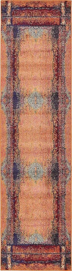 Unique Loom Estrella Collection Rustic, Distressed, Modern, Abstract Area Rug (2' 7 x 10' 0 Runner, Orange/Black)