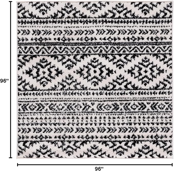 SAFAVIEH Tulum Collection Area Rug - 8' Square, Ivory & Black, Moroccan Boho Tribal Design, Non-Shedding & Easy to Clean, Ideal for Living Room, Bedroom, Dining Space (TUL272B)