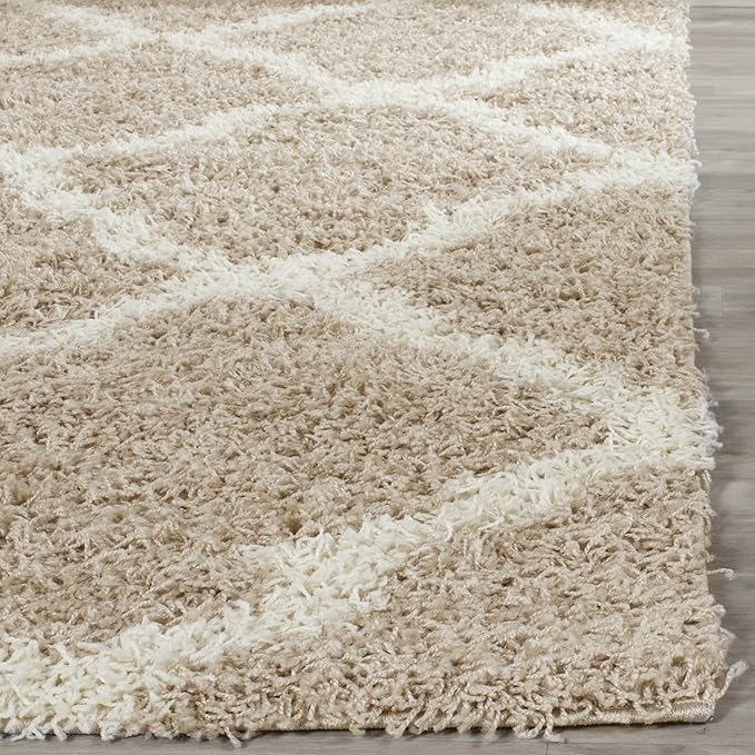 SAFAVIEH Dallas Shag Collection Area Rug - 10' x 14', Beige & Ivory, Trellis Design, Non-Shedding & Easy Care, 1.5-inch Thick Ideal for High Traffic Areas in Living Room, Bedroom (SGD257D)