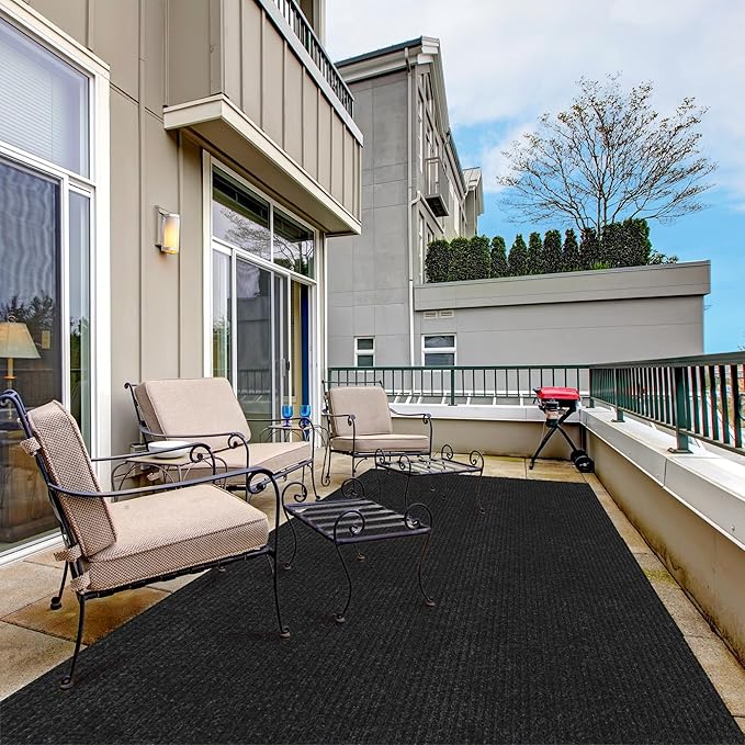 Ottomanson 3'11" x 26' Hallway Runner with Scraper Pile - Extra Durable Non-Slip Rug Mat for Indoor & Outdoor Use - Ideal for Kitchen, Entryway & Garage - High-Traffic Carpet, Black