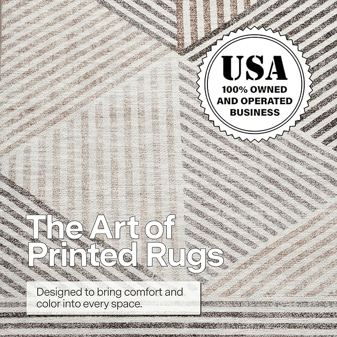 ReaLife Rugs Machine Washable Area Rug Runner - Living Room Bedroom Bathroom Kitchen Entryway Office - Padded Low Pile Stain Resistant Premium - Modern Geometric Contemporary - Miles - Beige 3' x 5'