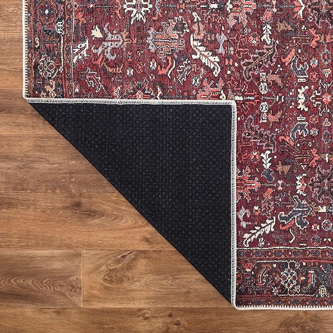 Bloom Rugs Washable Non-Slip 12 ft Runner - Burgundy Traditional Bordered Runner for Entryway, Hallway, Bathroom, and Kitchen - Exact Size: 2.5' x 12'