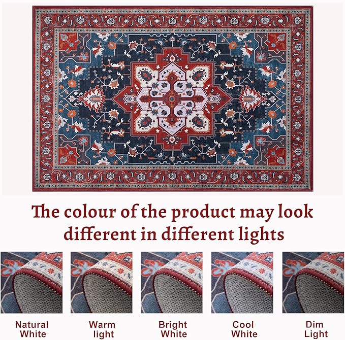 Tangsoo Oriental Red Rug 4x6 Washable Vintage Rugs Non Slip Indoor, Distressed Carpet for Living Room, Dining Room, Soft Low Pile Rugs Boho Foldable Floor for Bedroom Dorm Bedside Bathroom