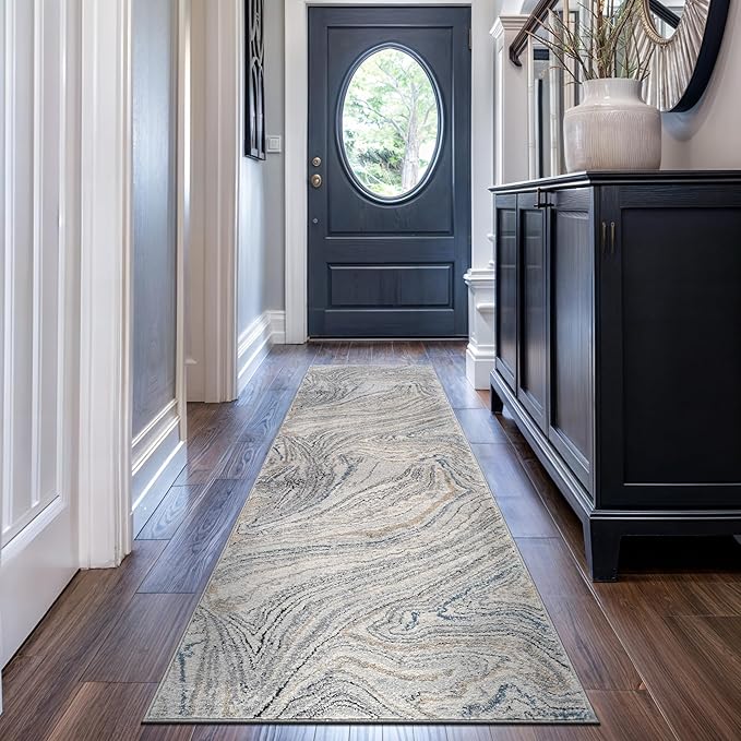 Rugshop Marble Swirl Distressed Gray Area Rug Modern Indoor Rug for Living Room, Bedroom, or Dining 2' 3" x 8' Runner Ideal for Hallway, Kitchen, Entryway, or Behind The Sofa
