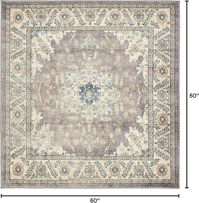 Unique Loom Salzburg Collection Classic Traditional Design Oriental Inspired Border Area Rug (5' 0 x 5' 0 Square, Gray/Beige)