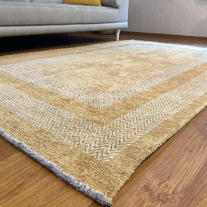 Alfa Rich 7x10 Amber Gold Washable Area Rugs for Living Room Bedroom Kitchen Dining Cotton Rug