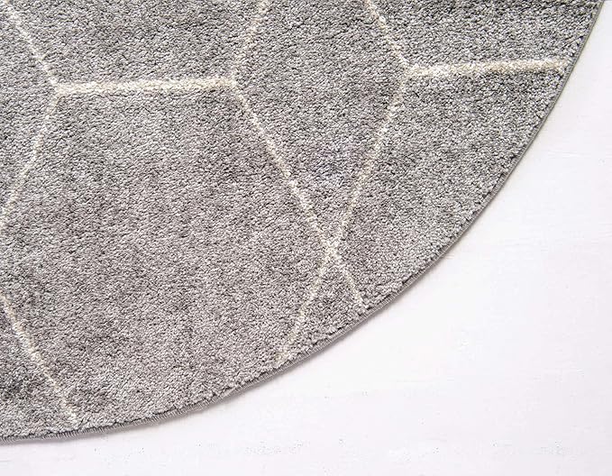 Unique Loom Trellis Frieze Collection Area Rug - Geometric (8' Round, Light Gray/ Ivory)