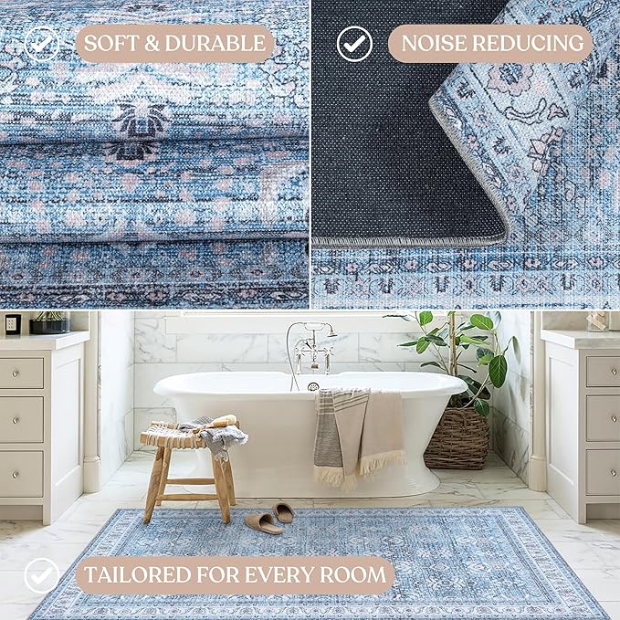 Fame Living Washable Area Rug. Modern Farmhouse. Vintage. Turkish. Bohemian. Distressed. Oriental. Traditional. Rugs for Living Room. Dining. Bedroom. Office. Entryway. Foyer. (866CBl, 2'5" x 6'5")