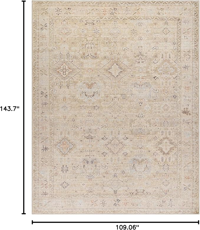 Hauteloom Nakia Bohemian Vintage Medallion Area Rug - Damask Floral Fade Look Carpet for Living Room - Farmhouse - Ivory, Cream, Medium Brown - 9'2" x 12' (9x12 Area Rug)