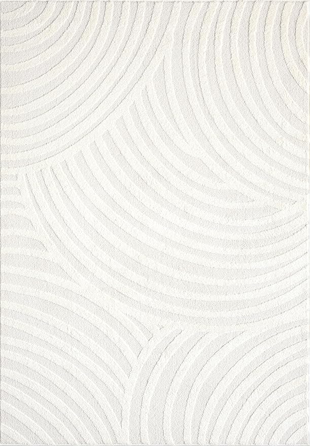 Abani Nomad Cream Tone-on-Tone Area Rug 8' x 10' for Living Room, Bedroom - Linear Curves Pattern - Durable & Easy to Clean