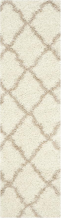 SAFAVIEH Dallas Shag Collection Runner Rug - 2'3" x 20', Ivory & Beige, Trellis Design, Non-Shedding & Easy Care, 1.5-inch Thick Ideal for High Traffic Areas in Living Room, Bedroom (SGD257B)
