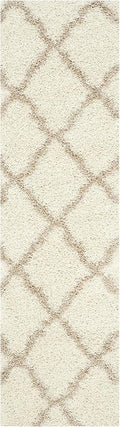 SAFAVIEH Dallas Shag Collection Runner Rug - 2'3" x 6', Ivory & Beige, Trellis Design, Non-Shedding & Easy Care, 1.5-inch Thick Ideal for High Traffic Areas in Living Room, Bedroom (SGD257B)