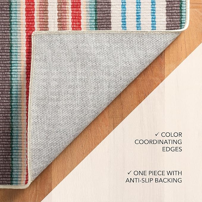 Dash & Albert Ranch Stripe Machine Washable Rug, 3 X 5 Feet, Multi Stripe Pattern