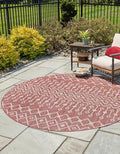 Unique Loom Outdoor Trellis Collection Area Rug - Tribal Trellis (5' 3" Round, Rust Red/ Ivory)