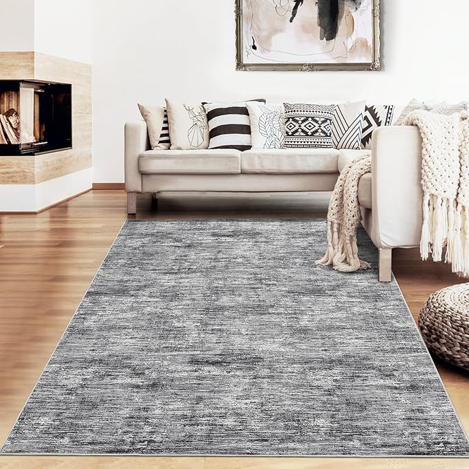 RUGSREAL 6x9 Large Bedroom Area Rug Soft Modern Area Rug for Living Room Non-Slip Stain Resistant Abstract Throw Floor Carpet Contemporary Rug Solid Color Rug for Dining Room Office, Ivory/Grey