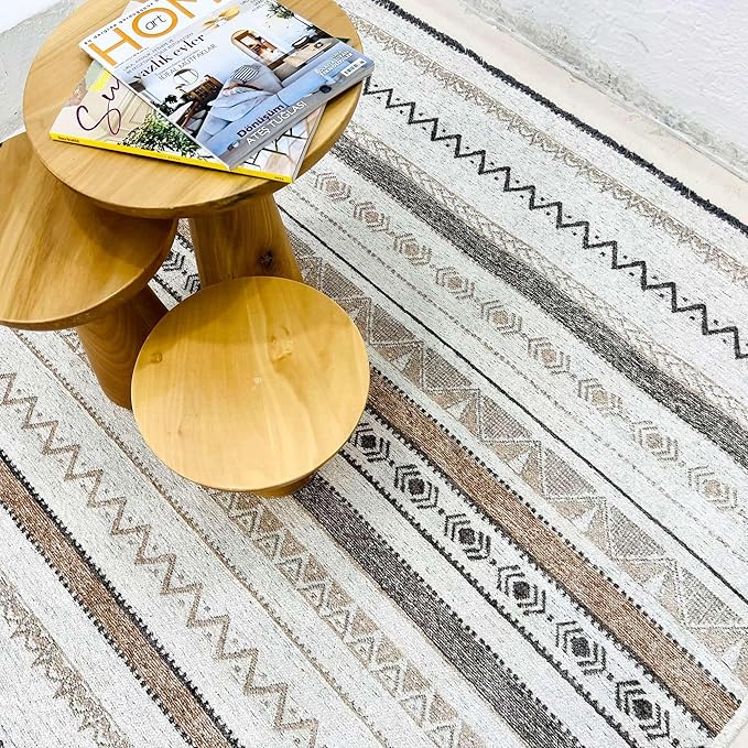 Alfa Rich 7x10 Beige Gray Washable Area Rugs for Living Room Bedroom Kitchen Cotton Decor Rug