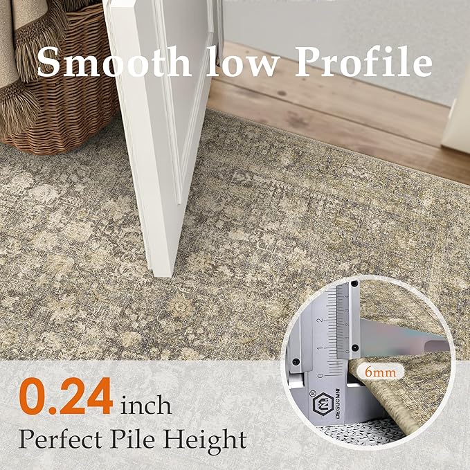 Brown Runner Rug 2x6 Hallway Machine Washable Kitchen Vintage Distressed Non Slip Long Carpet Indoor Retro Floral Bedroom Accent Throw Rug for Bathroom Office Laundry Dining Room