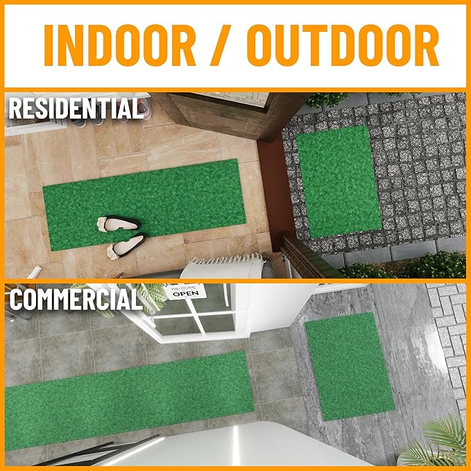 Ottomanson 6'6" x 23' Hallway Runner with Scraper Pile - Extra Durable Non-Slip Rug Mat for Indoor & Outdoor Use - Ideal for Kitchen, Entryway & Garage - High-Traffic Carpet, Green