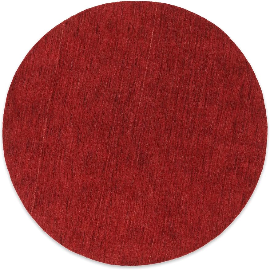 Hand Knotted Loom Wool ECO-Friendly Area Rugs - 8'x8', Round, Red Color, Solid Plain Design, High Pile Thick Handmade Anti Skid Area Rugs for Living Room, Bed Room (L00111)