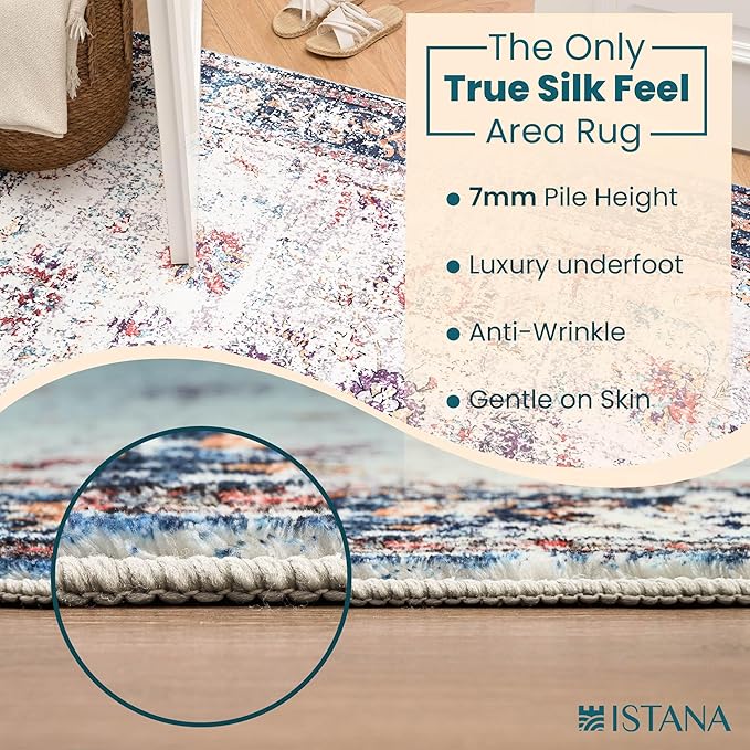 Istana Hallway Runner Rug 2x6 - Multi-Color Kitchen Rugs Non Slip Washable -Silk's Soft Touch Carpet Runner - Stylish Rug for Home
