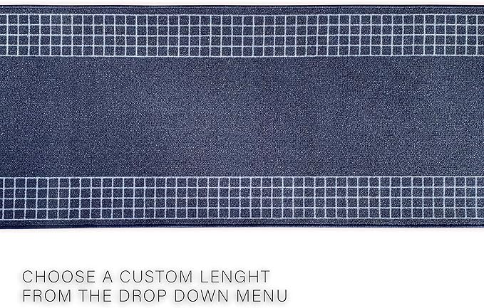 Custom Made Runner Rug for Kitchen Foyer Hallway Entry Choose Your Length 31 Inch Wide Geometric CheckeBlue Design Blue Color (35 feet x 31 Inch)