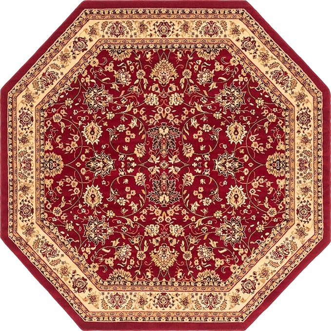 Unique Loom Sialk Hill Collection Area Rug - Washington (7' 11" Octagon Burgundy/Cream)