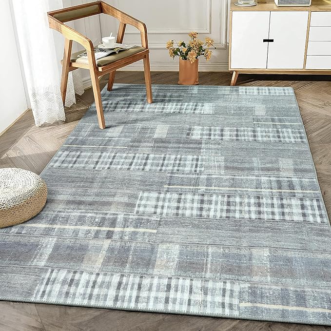 Bloom Rugs Washable Non-Slip 3' x 5' Rug - Gray Striped Area Rug for Living Room, Bedroom, Dining Room, and Kitchen - Exact Size: 3' x 5'