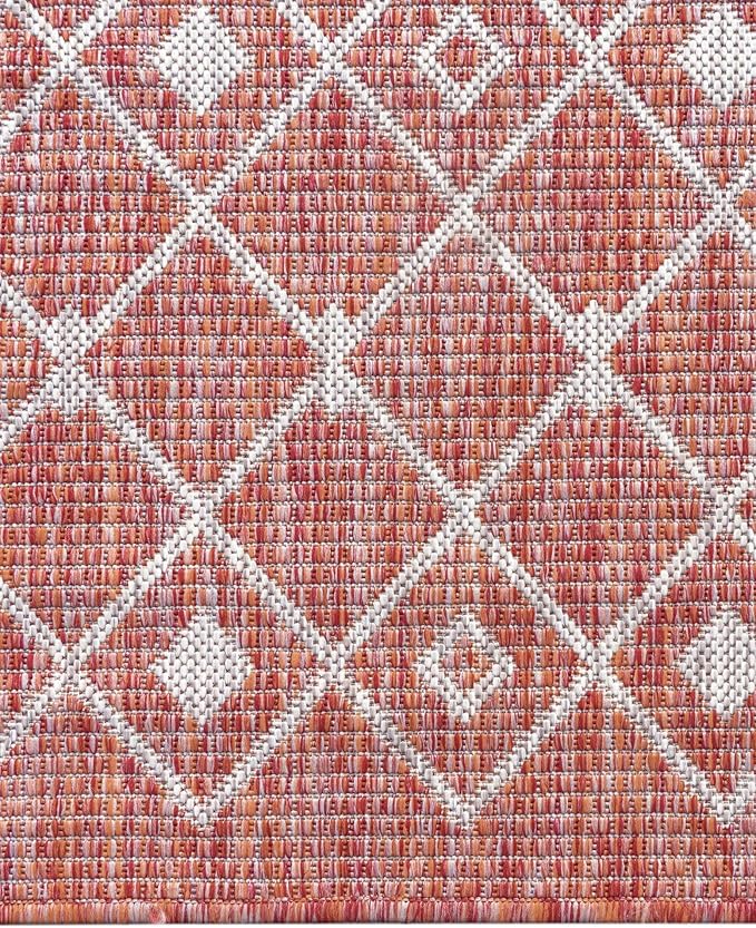 Unique Loom Outdoor Trellis Collection Area Rug - Tribal Trellis (13' Square, Rust Red/ Ivory)