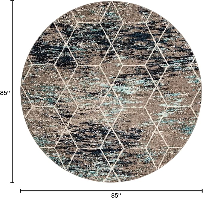 Unique Loom Trellis Frieze Collection Area Rug - Geometric (7' Round, Blue Multi/ Ivory)