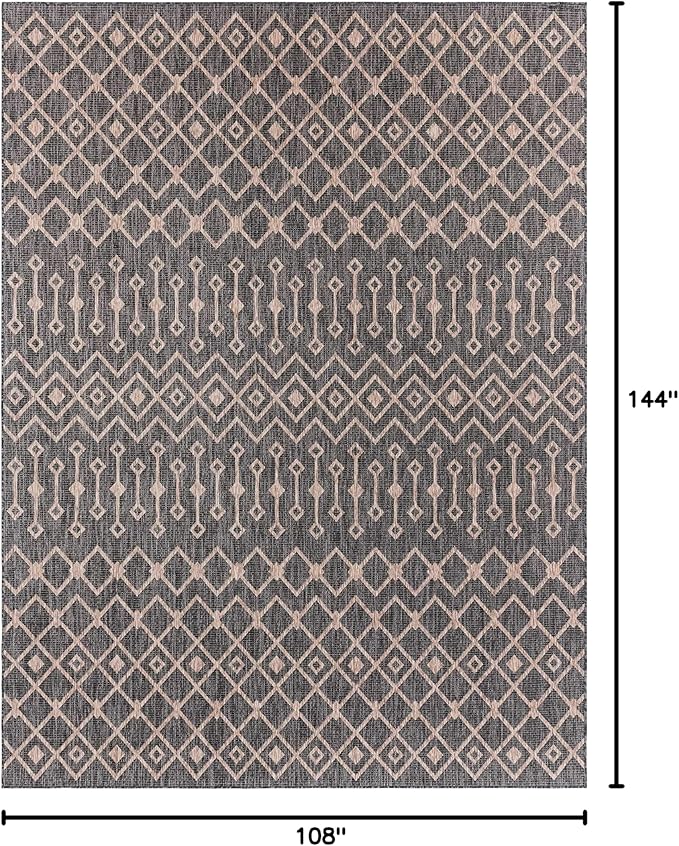 Unique Loom Outdoor Trellis Collection Area Rug - Tribal Trellis (9' x 12' Rectangle, Charcoal Gray/ Natural)