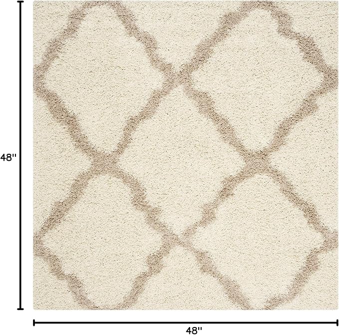 SAFAVIEH Dallas Shag Collection Area Rug - 4' Square, Ivory & Beige, Trellis Design, Non-Shedding & Easy Care, 1.5-inch Thick Ideal for High Traffic Areas in Living Room, Bedroom (SGD257B)